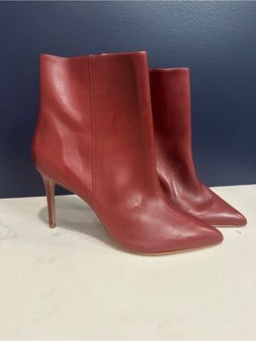 Shutz Pointed-Toe Burgundy Leather Ankle Booties